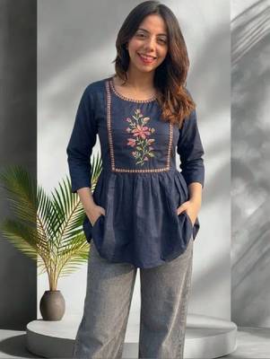 Women floral embroidered thread work floral kurta 1