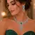 Emerald Green Crystal Bridal Jewelry Set: Silver Necklace, Chandelier Earrings