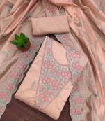 Peach chanderi embroidered unstitched dressmaterials 3 pair top bottom dupptaa