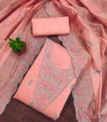 Pink chanderi embroidered unstitched dressmaterials 3 pair top bottom dupptaa