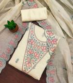 White chanderi embroidered unstitched dressmaterials 3 pair top bottom dupptaa