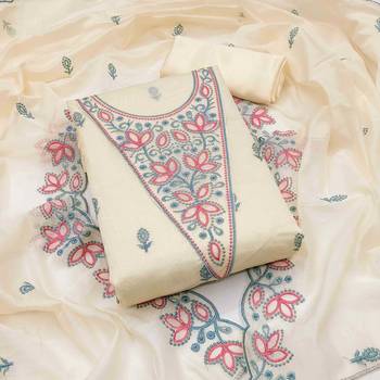 White chanderi embroidered unstitched dressmaterials 3 pair top bottom dupptaa 2