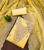 Yellow chanderi embroidered unstitched dressmaterials 3 pair top bottom dupptaa