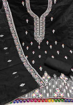 Black chanderi embroidered unstitched dressmaterials 3 pair top bottom dupptaa 3