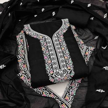 Black chanderi embroidered unstitched dressmaterials 3 pair top bottom dupptaa 4