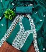 Green chanderi embroidered unstitched dressmaterials 3 pair top bottom dupptaa