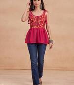 Women ethnic motifs embroidered thread work indie florals georgette kurta