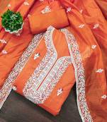 Orange chanderi embroidered unstitched dressmaterials 3 pair top bottom dupptaa