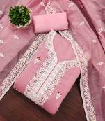 Peach chanderi embroidered unstitched dressmaterials 3 pair top bottom dupptaa