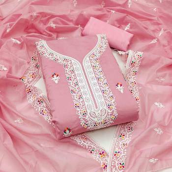 Peach chanderi embroidered unstitched dressmaterials 3 pair top bottom dupptaa 2
