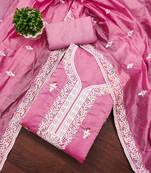 Pink chanderi embroidered unstitched dressmaterials 3 pair top bottom dupptaa