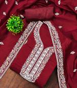 Red chanderi embroidered unstitched dressmaterials 3 pair top bottom dupptaa
