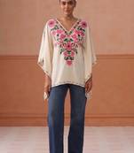 Women floral embroidered thread work floral kaftan kurta