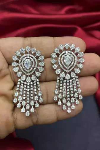 Cubic Zirconia Statement Necklace Earrings Set: Silver Plated Bridal Choker
