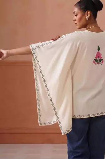 Women floral embroidered thread work floral kaftan kurta