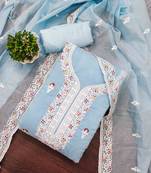 Teal chanderi embroidered unstitched dressmaterials 3 pair top bottom dupptaa