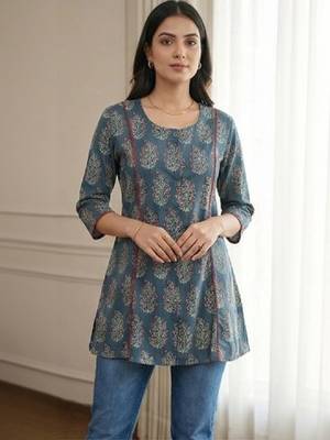 Floral print ethnic cotton blend kurta 1