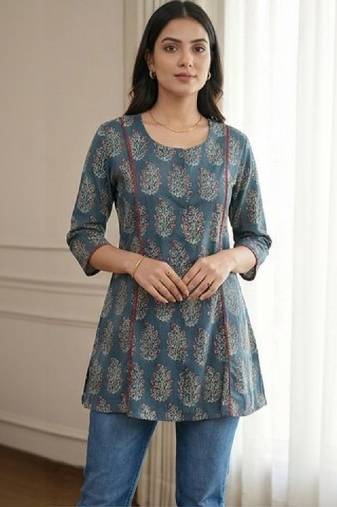 Floral print ethnic cotton blend kurta