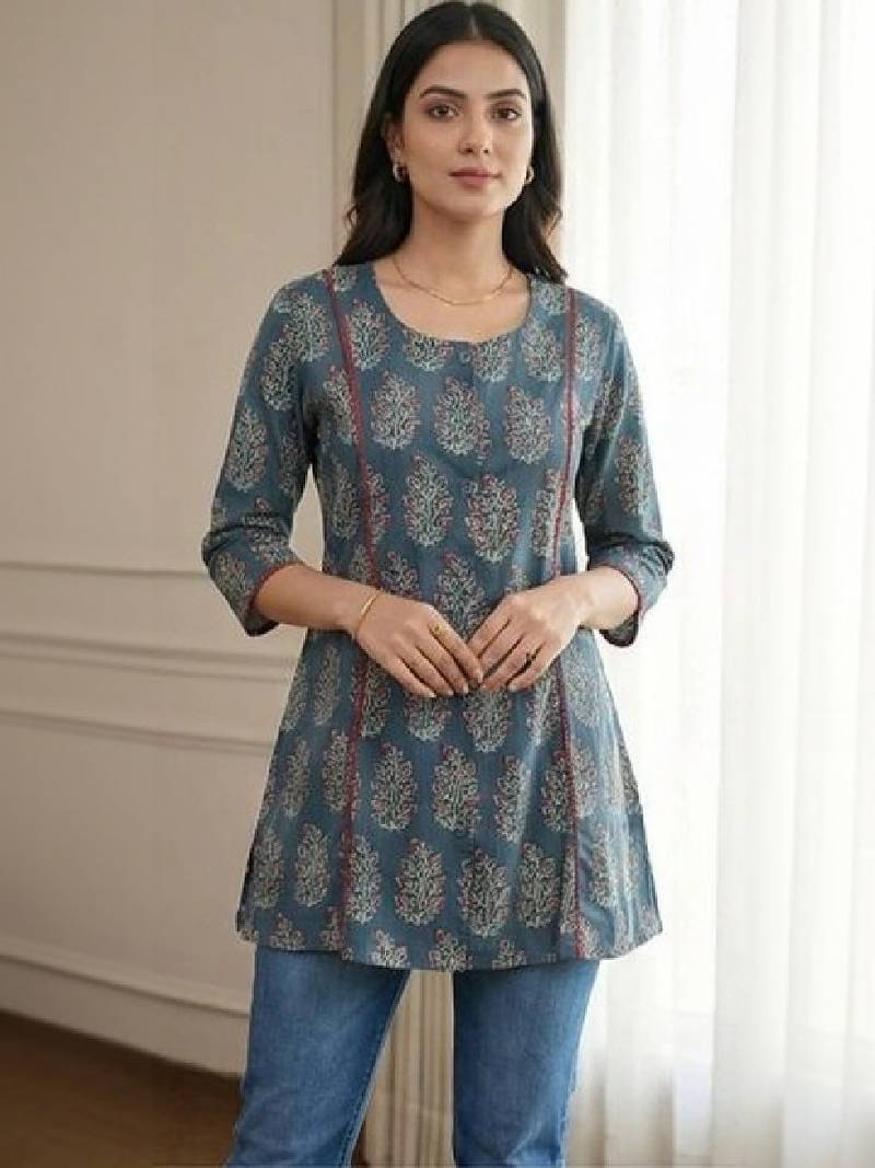 Floral print ethnic cotton blend kurta