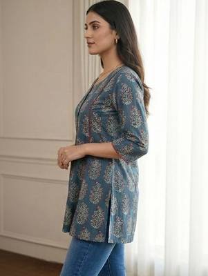 Floral print ethnic cotton blend kurta 4