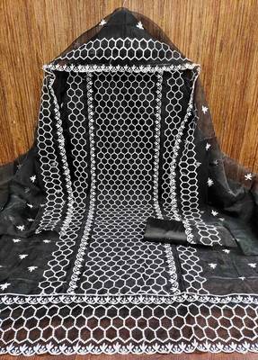 black organza embroidered unstitched dressmaterials 3 pair top bottom dupptaa 2