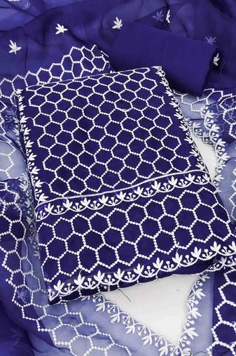 blue organza embroidered unstitched dressmaterials 3 pair top bottom dupptaa