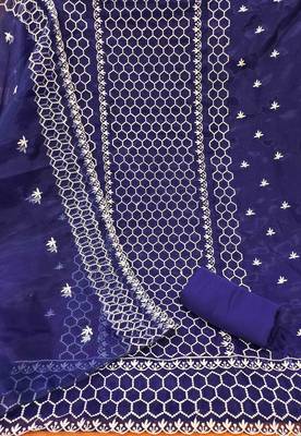 blue organza embroidered unstitched dressmaterials 3 pair top bottom dupptaa 3