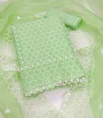 green organza embroidered unstitched dressmaterials 3 pair top bottom dupptaa