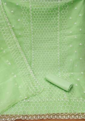 green organza embroidered unstitched dressmaterials 3 pair top bottom dupptaa 2