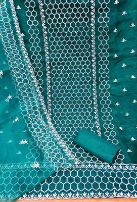 indigo organza embroidered unstitched dressmaterials 3 pair top bottom dupptaa 2