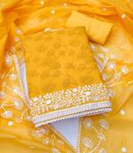 gold chanderi embroidered unstitched dress materials 3 pair top bottom dupatta