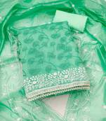 teal chanderi embroidered unstitched dress materials 3 pair top bottom dupatta