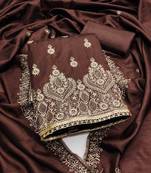 brown cotton blend embroidered unstitched dressmaterials 3 pair top bottom dupptaa