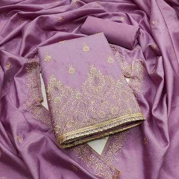 lavender cotton blend embroidered unstitched dressmaterials 3 pair top bottom dupptaa 1