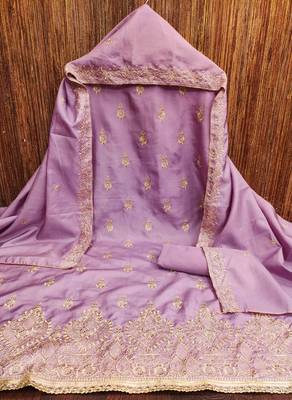 lavender cotton blend embroidered unstitched dressmaterials 3 pair top bottom dupptaa 2