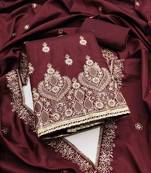 maroon cotton blend embroidered unstitched dressmaterials 3 pair top bottom dupptaa