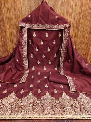 maroon cotton blend embroidered unstitched dressmaterials 3 pair top bottom dupptaa 2
