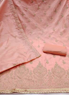 peach cotton blend embroidered unstitched dressmaterials 3 pair top bottom dupptaa 2
