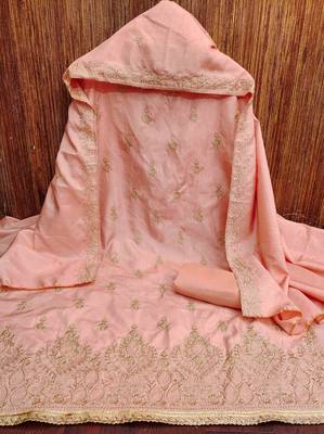 peach cotton blend embroidered unstitched dressmaterials 3 pair top bottom dupptaa 3