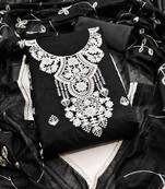 black chanderi embroidered unstitched dress materials 3 pair top bottom dupatta
