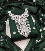 green chanderi embroidered unstitched dress materials 3 pair top bottom dupatta