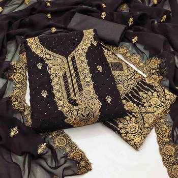 black georgette embroidered unstitched dressmaterials 3 pair top bottom dupptaa 1