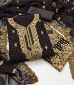 black georgette embroidered unstitched dressmaterials 3 pair top bottom dupptaa
