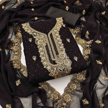 black georgette embroidered unstitched dressmaterials 3 pair top bottom dupptaa 2
