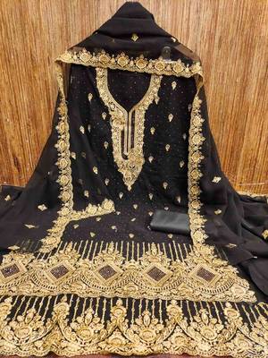 black georgette embroidered unstitched dressmaterials 3 pair top bottom dupptaa 4