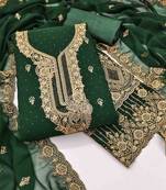 green georgette embroidered unstitched dressmaterials 3 pair top bottom dupptaa