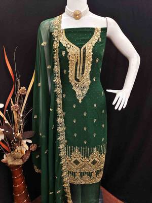 green georgette embroidered unstitched dressmaterials 3 pair top bottom dupptaa 4