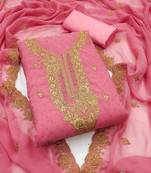 pink georgette embroidered unstitched dressmaterials 3 pair top bottom dupptaa