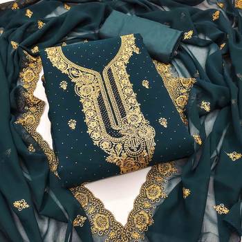 indigo georgette embroidered unstitched dressmaterials 3 pair top bottom dupptaa 1