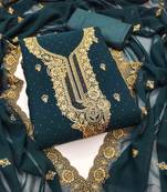 indigo georgette embroidered unstitched dressmaterials 3 pair top bottom dupptaa